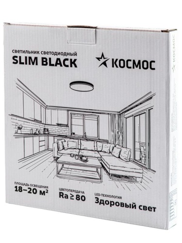 Светильник светодиодный SLIM BLACK 38Вт 4500К IP40 2650лм 230В 400х25мм КОСМОС KSlim38w_B4500K фото 3