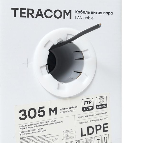 Кабель витая пара F/UTP кат.5E 4 пары solid внешн. LDPE черн. TERACOM EKF TRC-5EFTP-04PE-BK-OUT3 фото 5