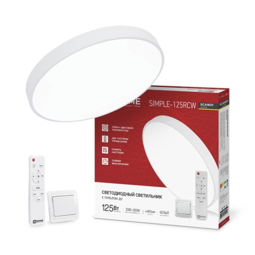 Светильник светодиодный SCANDY SIMPLE-125RCW 125Вт 3000-6500К 10000лм 230В 400х50мм с пультом ДУ бел. IN HOME 4690612062129 фото 2