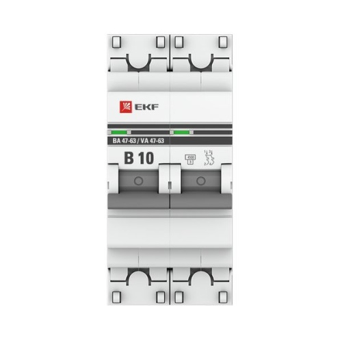 Выключатель автоматический модульный 2п B 10А 4.5кА ВА 47-63 PROxima EKF mcb4763-2-10B-pro фото 3