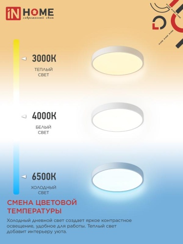 Светильник светодиодный SCANDY SIMPLE-125RCW 125Вт 3000-6500К 10000лм 230В 400х50мм с пультом ДУ бел. IN HOME 4690612062129 фото 4