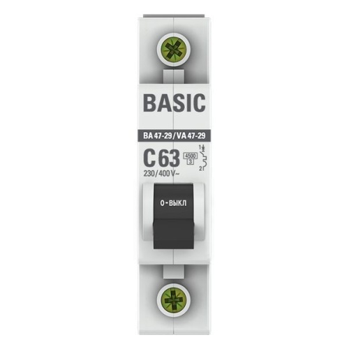 Выключатель автоматический модульный 1п C 63А 4.5кА ВА 47-29 Basic EKF mcb4729-1-63C фото 2