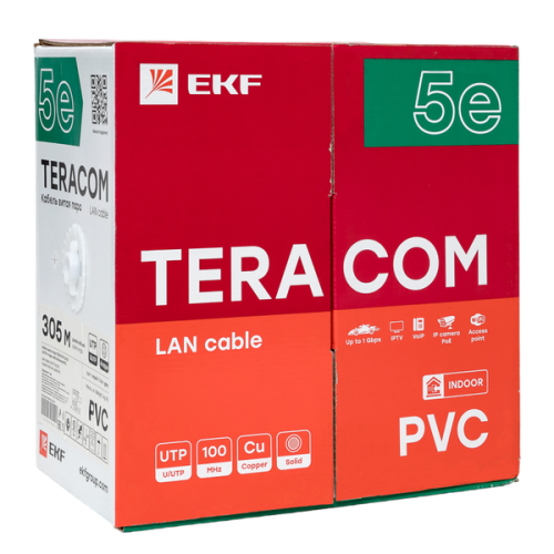 Кабель витая пара U/UTP кат.5E 4 пары solid PVC сер. TERACOM EKF TRC-5EUTP-04PVC-GY-IN3 фото 3