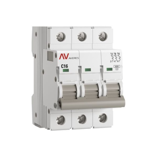 Выключатель автоматический модульный 3п C 16А 6кА AV-6 AVERES EKF mcb6-3-16C-av фото 4