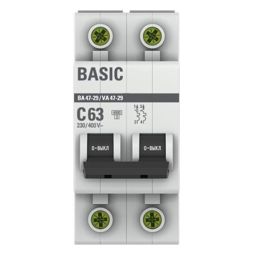 Выключатель автоматический модульный 2п C 63А 4.5кА ВА 47-29 Basic EKF mcb4729-2-63C фото 2