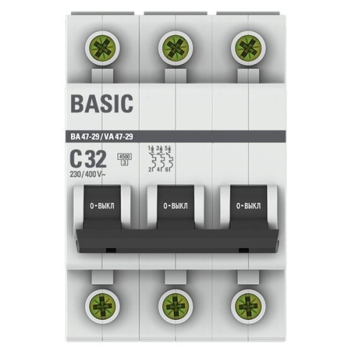 Выключатель автоматический модульный 3п C 32А 4.5кА ВА 47-29 Basic EKF mcb4729-3-32C фото 2