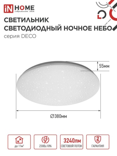Светильник светодиодный DECO НОЧНОЕ НЕБО 36Вт 4000К 2340лм 230В 350х55мм IN HOME 4690612033556