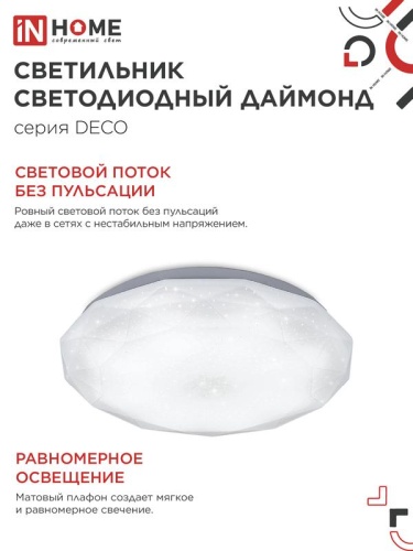 Светильник светодиодный DECO ДАЙМОНД 12Вт 6500К 1080лм 230В 210х55мм IN HOME 4690612033617 фото 4