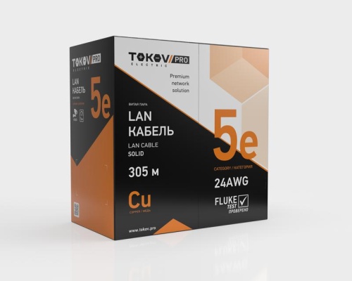 Кабель витая пара U/UTP 4х2х24AWG(0.51мм) кат.5E PVC indoor Fluke tested 305м (м) PRO TOKOV ELECTRIC TKP-C06-U42-5E-305-PVC фото 2