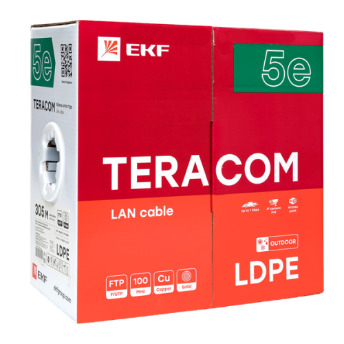 Кабель витая пара F/UTP кат.5E 4 пары solid внешн. LDPE черн. TERACOM EKF TRC-5EFTP-04PE-BK-OUT3 фото 3