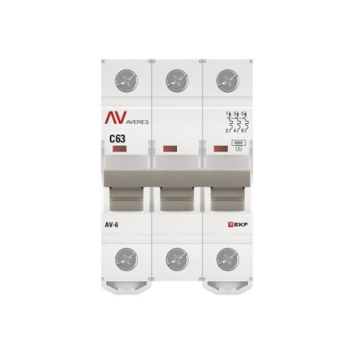 Выключатель автоматический модульный 3п C 63А 6кА AV-6 AVERES EKF mcb6-3-63C-av фото 2