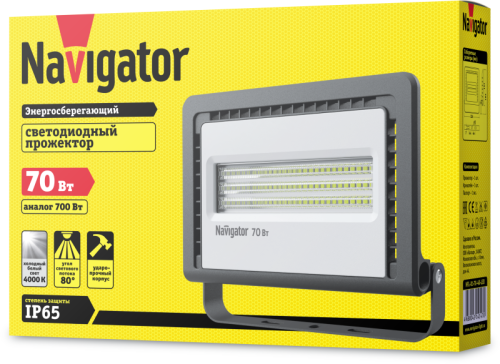 Прожектор светодиодный 14 147 NFL-01-70-4K-LED 70Вт 4000К IP65 5950лм черн. Navigator 14147 фото 2