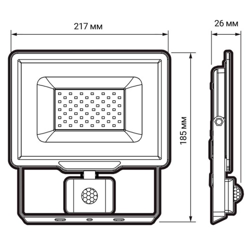 Прожектор светодиодный PFL-C3 SENSOR 50Вт 6500К IP65 ДО закален. прозр. стекло датчик движения инфракрасный Pro JazzWay 5026940A фото 6