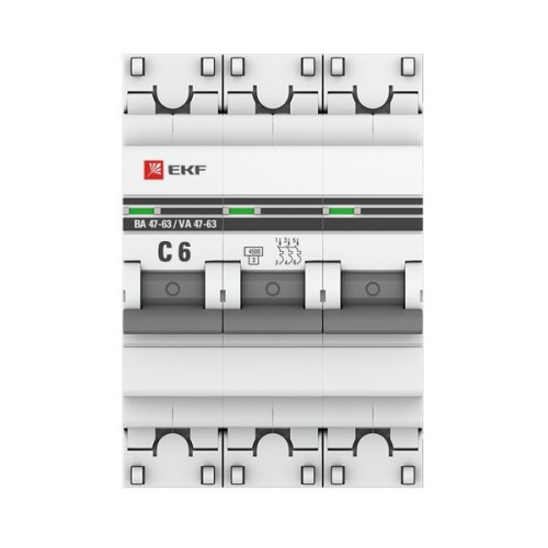 Выключатель автоматический модульный 3п C 6А 4.5кА ВА 47-63 PROxima EKF mcb4763-3-06C-pro фото 3