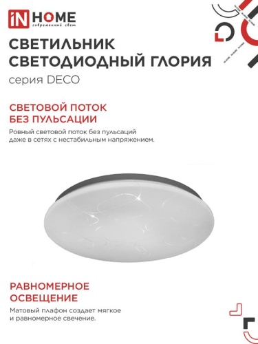 Светильник светодиодный DECO ГЛОРИЯ 12Вт 6500К 1080лм 230В 210х65мм IN HOME 4690612022222 фото 4