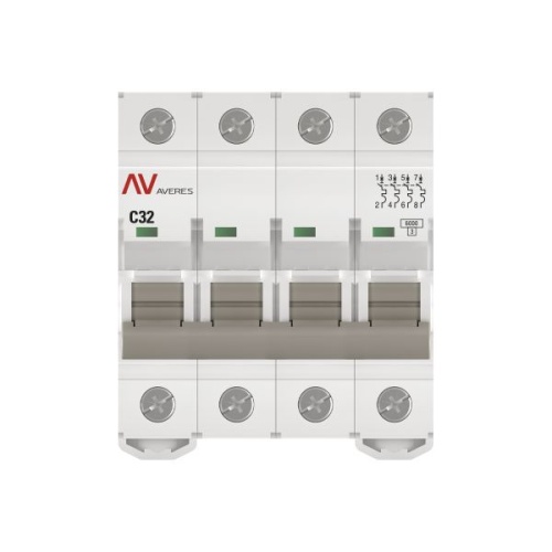 Выключатель автоматический модульный 4п C 32А 6кА AV-6 AVERES EKF mcb6-4-32C-av фото 3