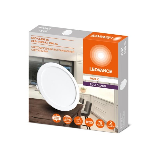 Светильник светодиодный Downlight DL 840 24Вт 4000К IP20 1680лм ДВО встраив. даунлайт круглый бел. LEDVANCE 4607194235582 фото 2