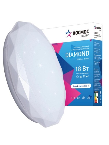 Светильник светодиодный Classic DIAMOND 18Вт 230В 4000К 1170лм 248х48мм настенно-потолочный КОСМОС KCDiam18W_4000 фото 2