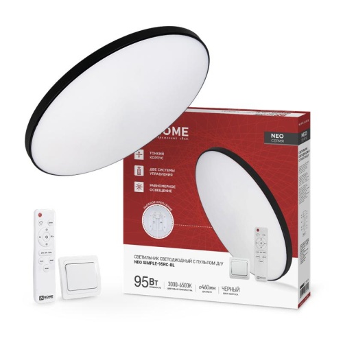 Светильник светодиодный NEO SIMPLE-95RC-BL 95Вт 3000-6500К 7600лм 230В 460х67мм с пультом ДУ черн. IN HOME 4690612060903 фото 2