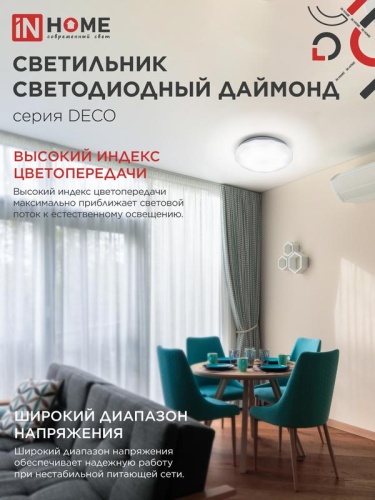 Светильник светодиодный DECO ДАЙМОНД 36Вт 4000К 3240лм 230В 380х55мм IN HOME 4690612033716 фото 5