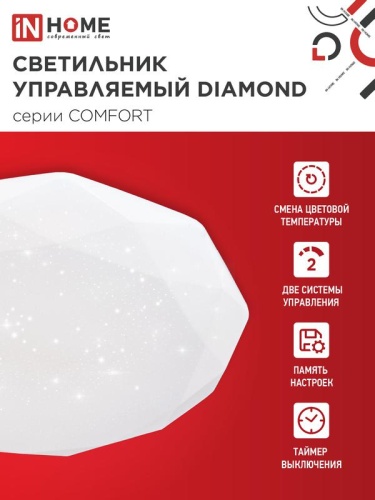 Светильник светодиодный COMFORT DIAMOND 55Вт 3000-6500К 4400лм 230В 330х80мм с пультом ДУ IN HOME 4690612035048 фото 3
